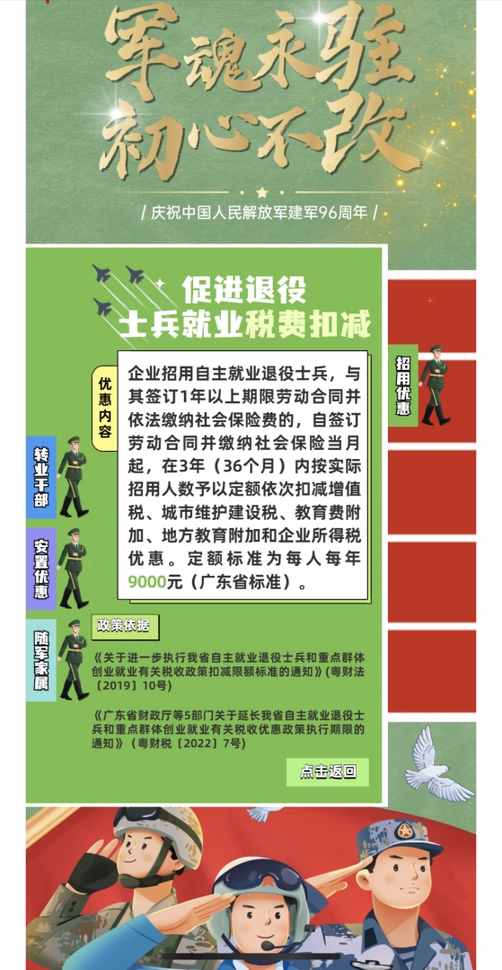 献礼八一｜在粤退役军人、随军家属创业就业享受哪些税收优惠？这